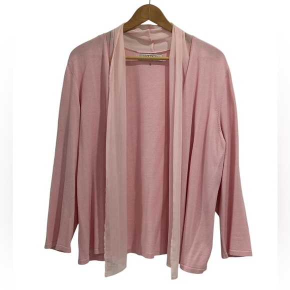 Kasper Chiffon Front Cardigan Sweater in Tutu Pink - Size Large - Picture 2 of 8
